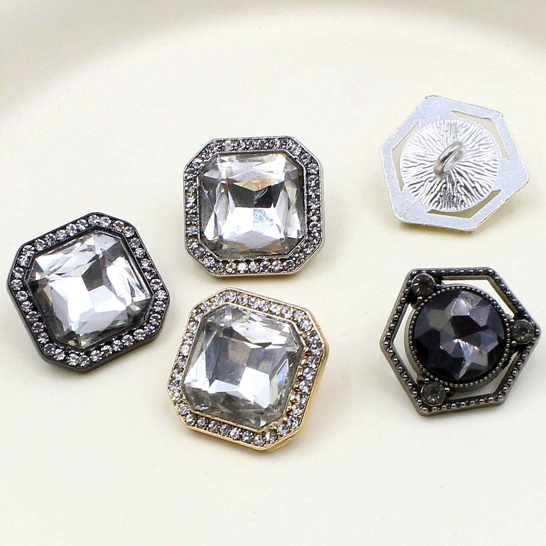 17mm Square Hexagon Crystal Metal Alloy Hand-Sewn Buttons 20pcs