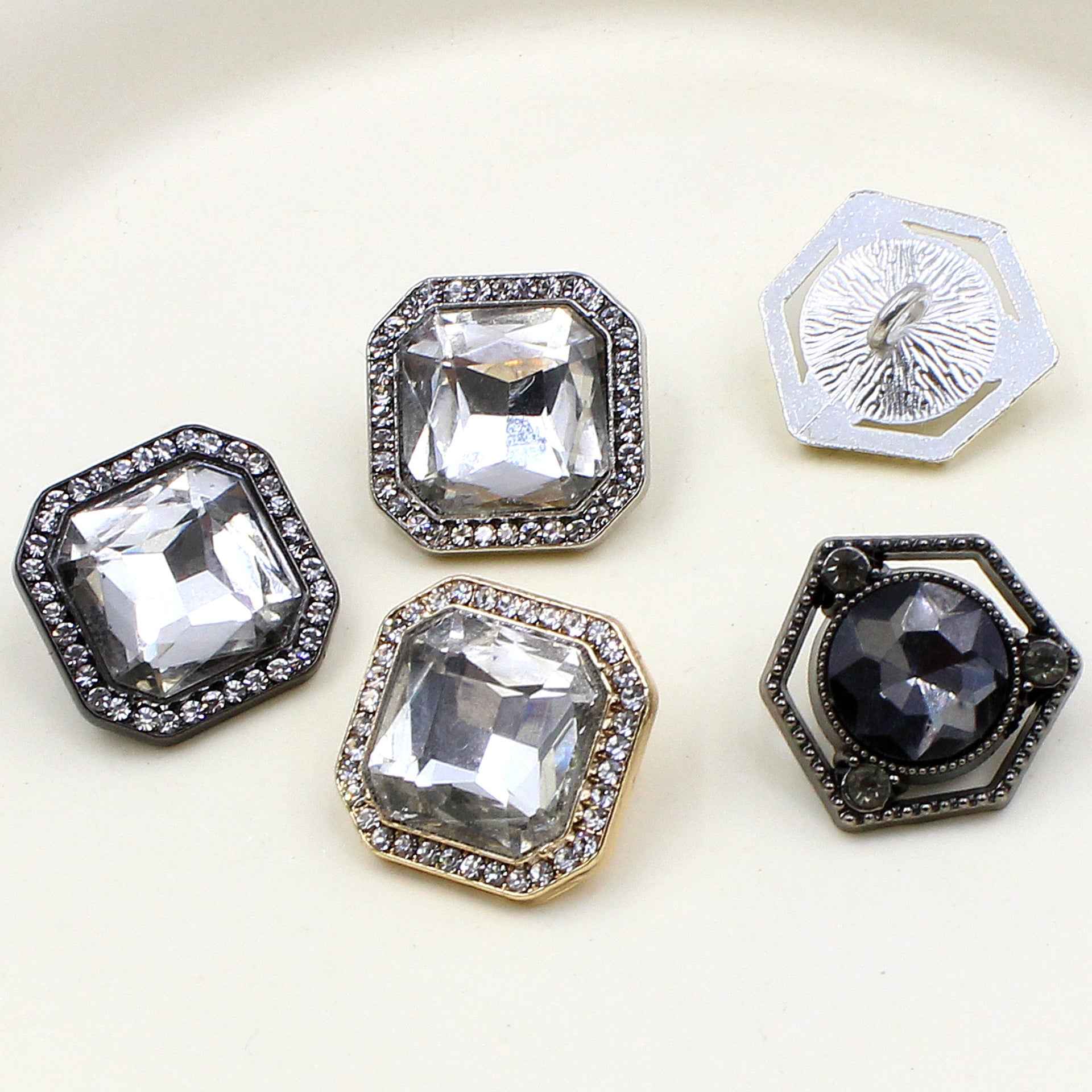 17mm Square Hexagon Crystal Metal Alloy Hand-Sewn Buttons 20pcs