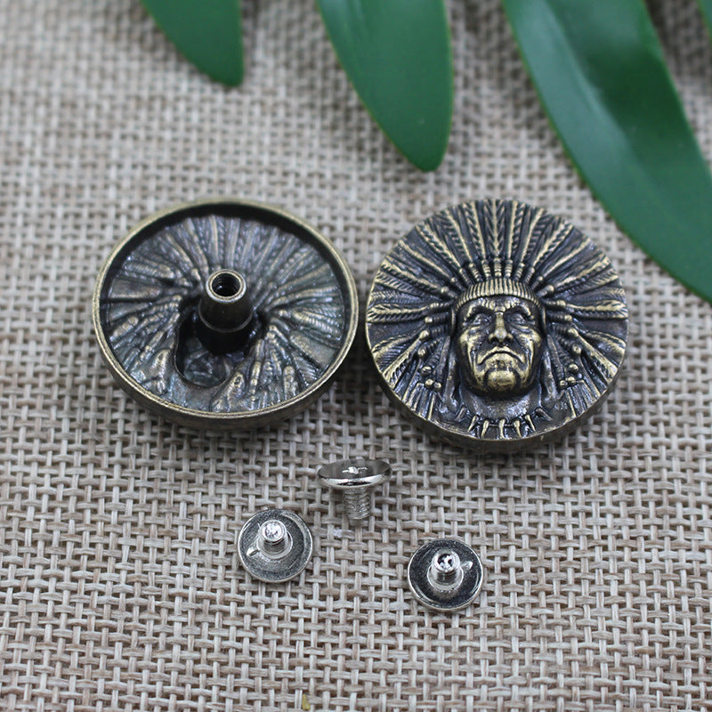 28mm Vintage Native American Chief Metal Stud Wallet Button 50pcs