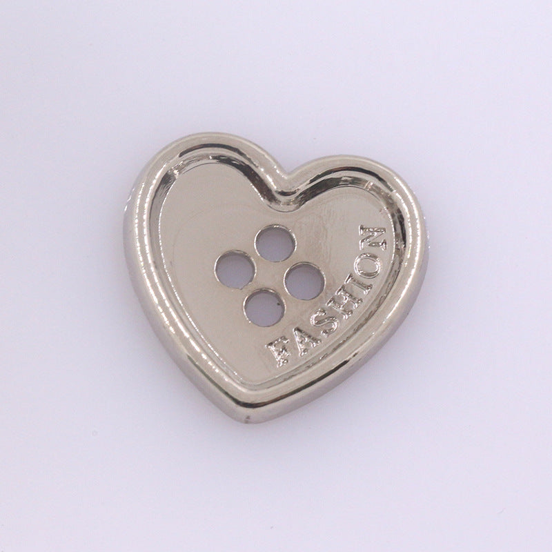 Heart Shaped Metal Buttons Four Holes for Clothing Knitwear 96 Pack