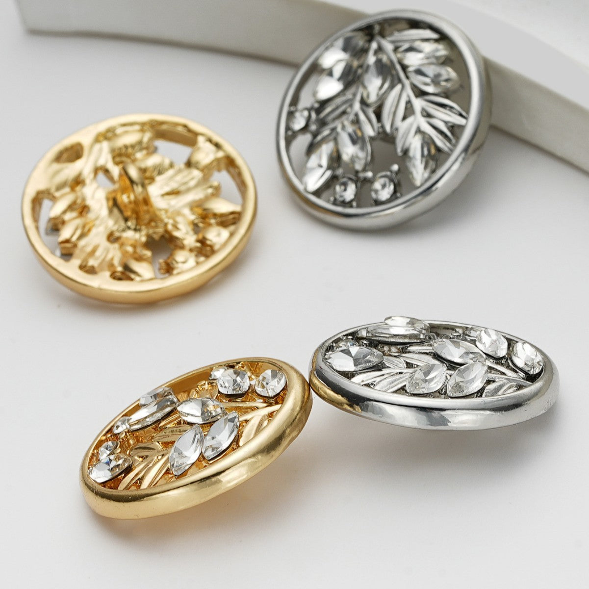 21mm Round Hollow Crystal Glass Flower Metal Shank Buttons 10 Pack