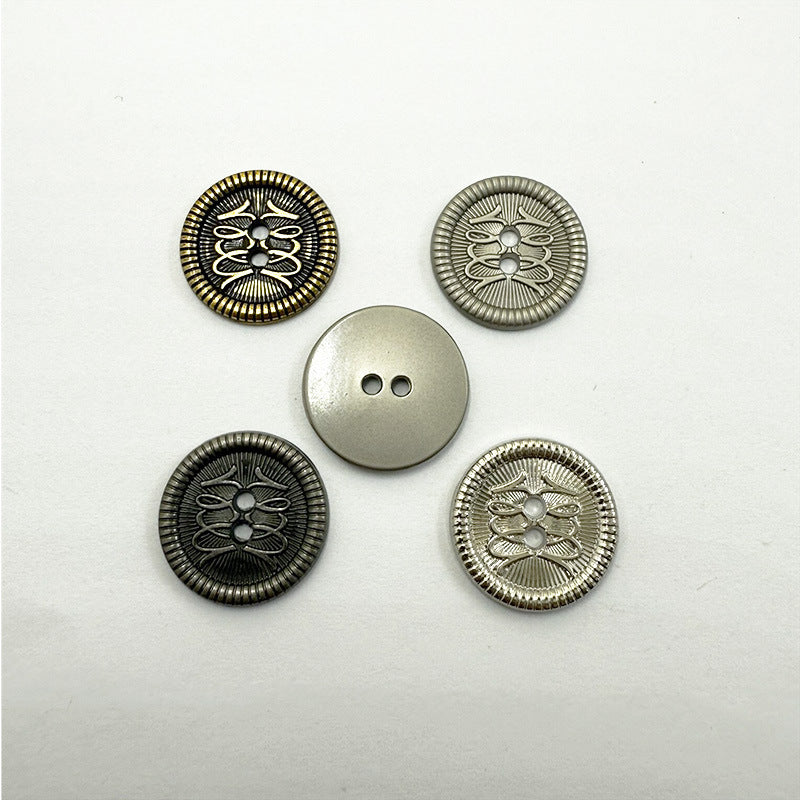 Botones de metal vintage de 12/15/18 mm con dos agujeros para abrigos y chaquetas, paquete de 96
