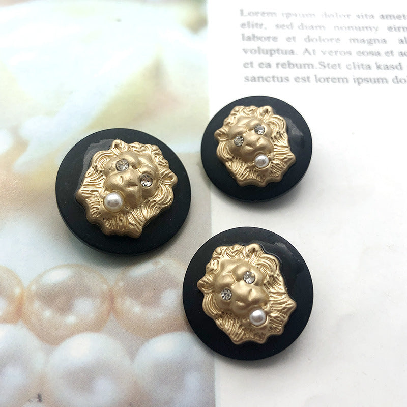 25mm Svart Lejonhuvud Rhinestone Pärlknappar för Stickade Cardigans 20st