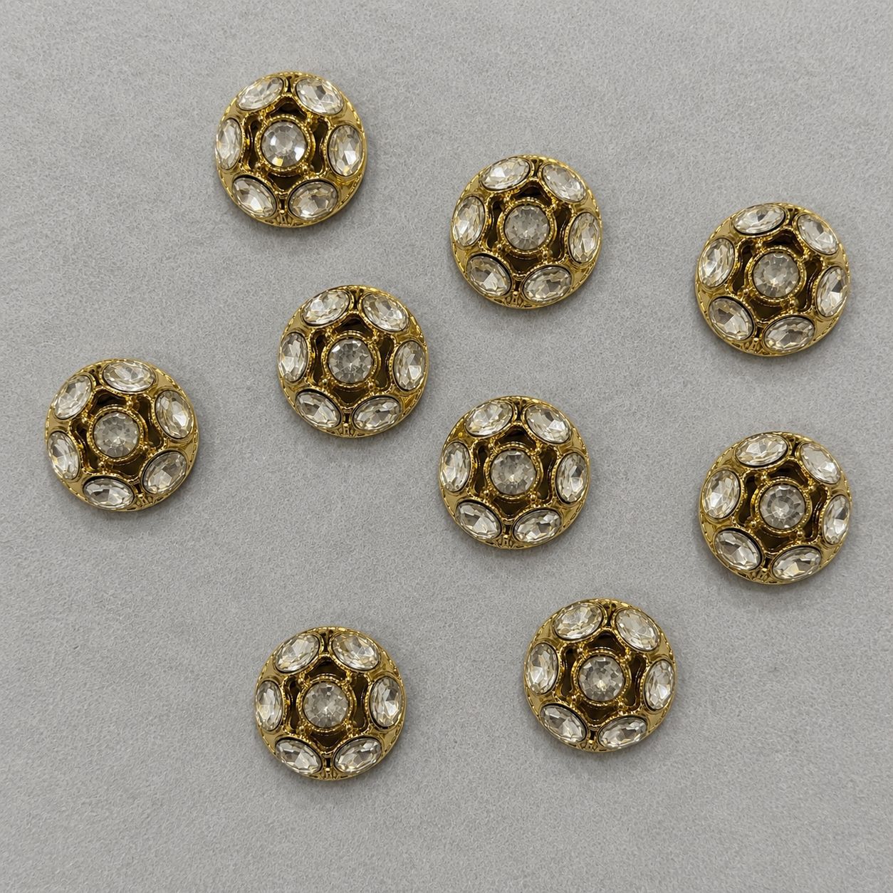 Gold Domed Hollow Rhinestone Metal Shank Buttons – 12pcs
