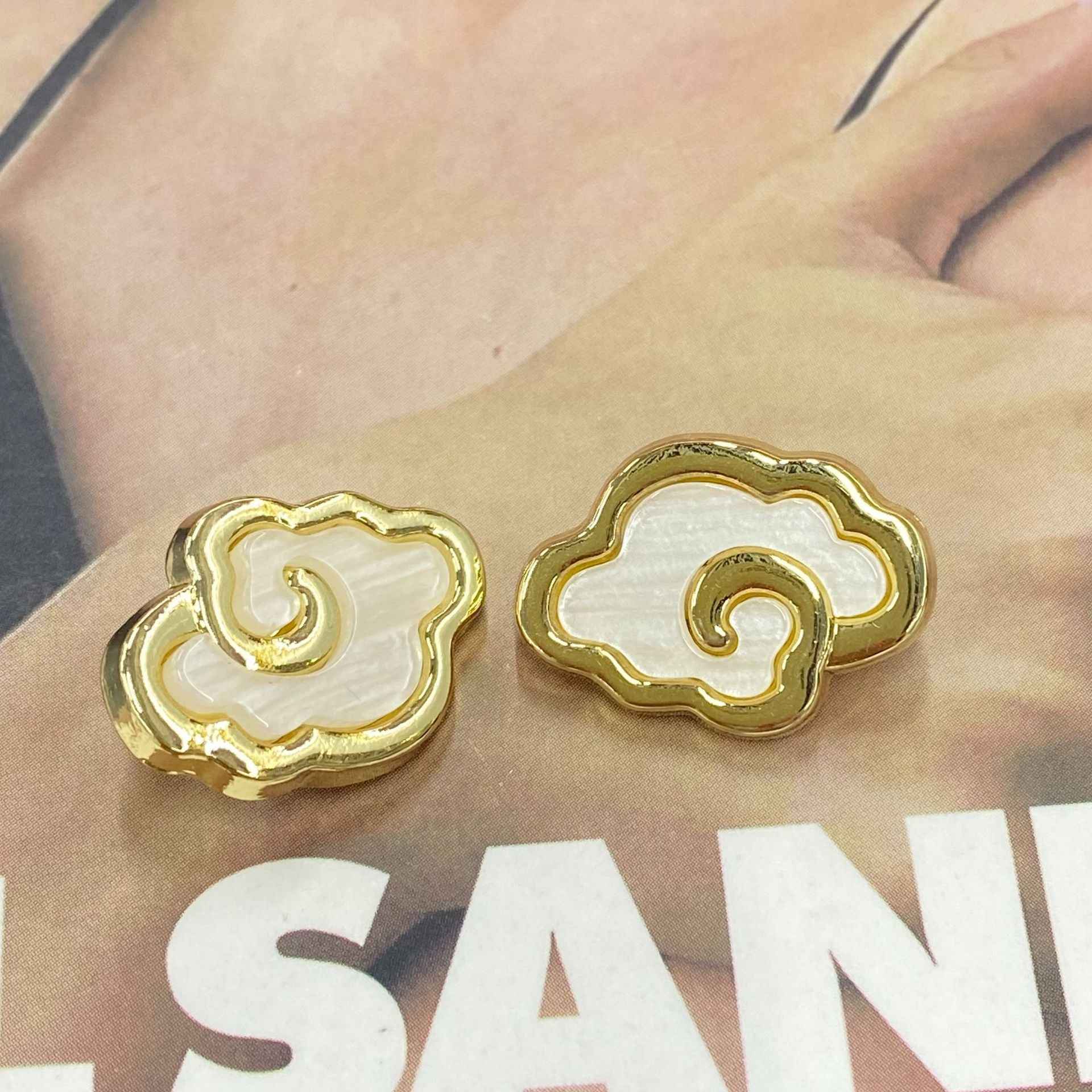 Gold Auspicious Cloud Stone Texture Metal Shank Buttons 20pcs