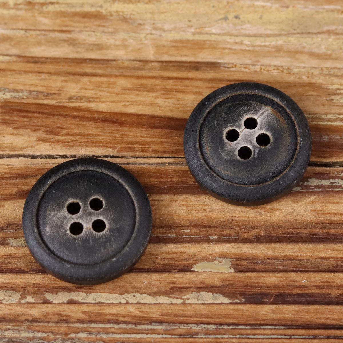 Ash-Fired Black Natural Horn Buttons 4-Hole | Pack of 20