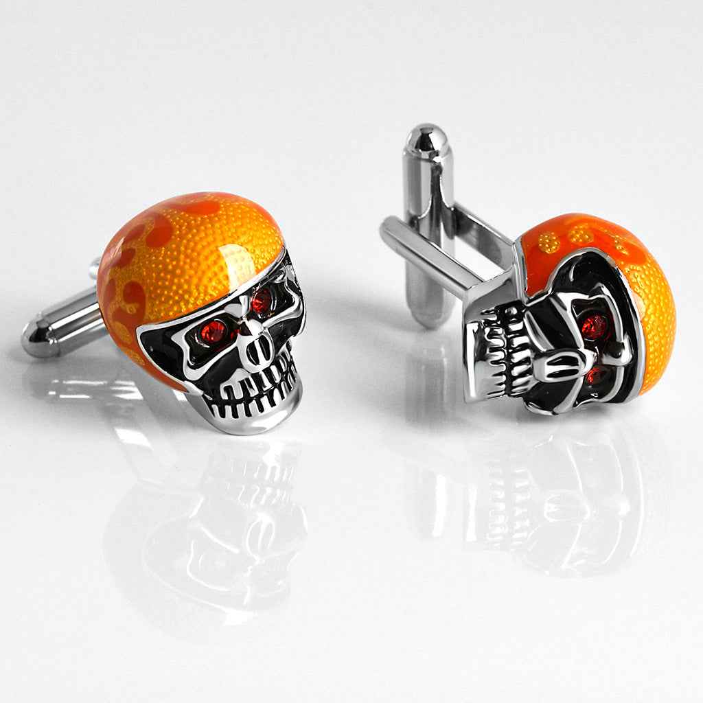 Glossy Orange Drip Skull Cufflinks for Edgy Artistic Men