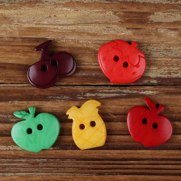Natural Corozo Fruit Buttons – 18mm | Set of 30 | 5 Fruit Designs