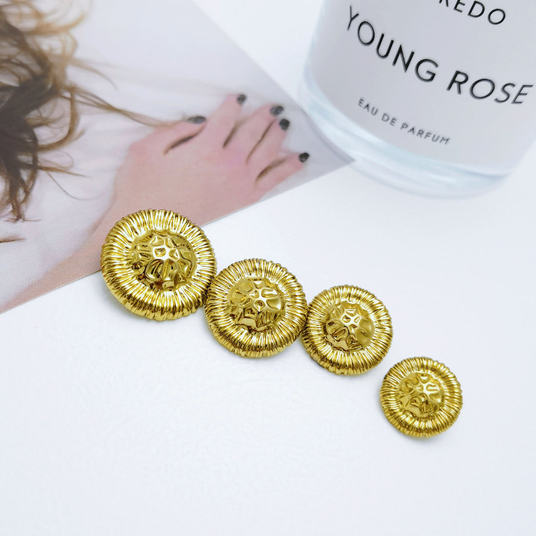 Irregular Convex Metal Shank Buttons – 20 Pcs, Gold (15/18/20/23mm)