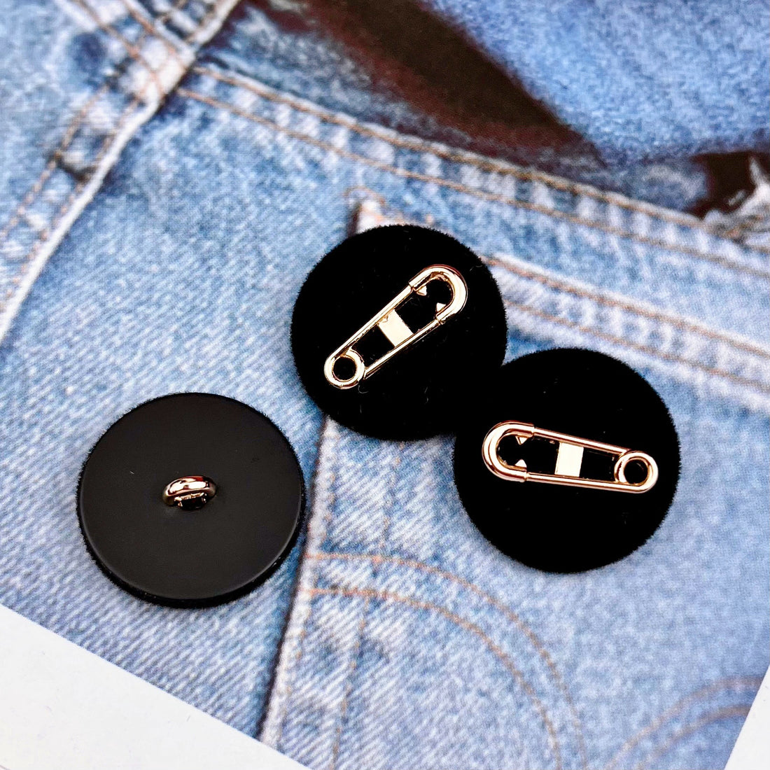 18/23mm Metal Pin Black Flocked Resin Button 12pcs