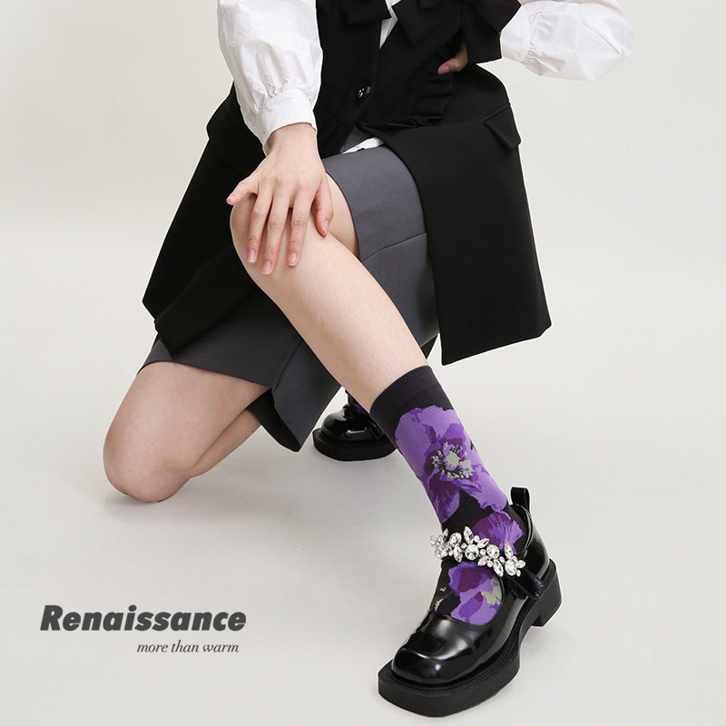 Women's Embroidered Floral Botanical Mid-Calf Socks 3 Pack