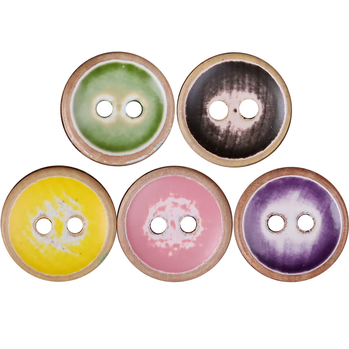 11.5mm Iridescent Wood Round 2-Hole Buttons – Set of 30
