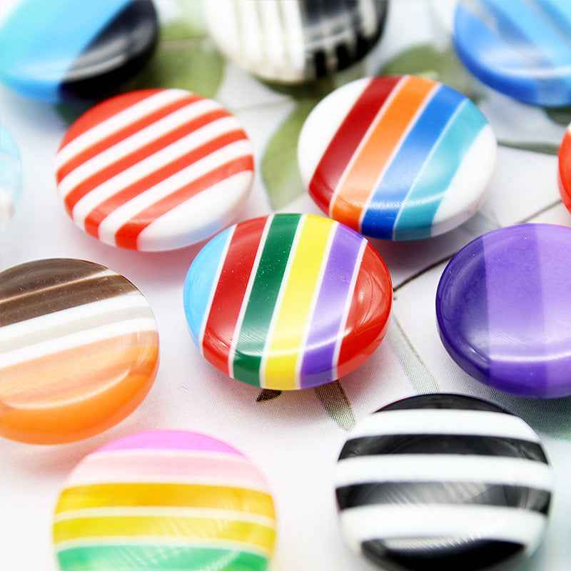 14mm Rainbow Round Shank Striped Resin Buttons for Shirts 50pcs