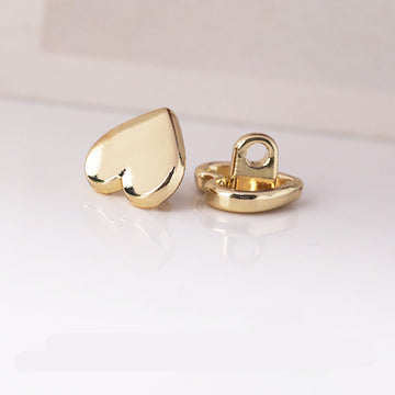 Heart Shape Metal Shank Buttons 10.5mm Set of 40 – Light Gold & Nickel
