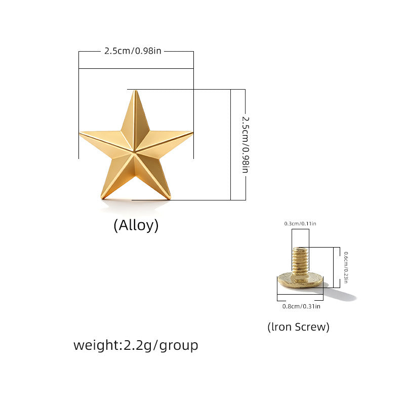 Small star screw rivet, gold-toned alloy star with threaded screw post