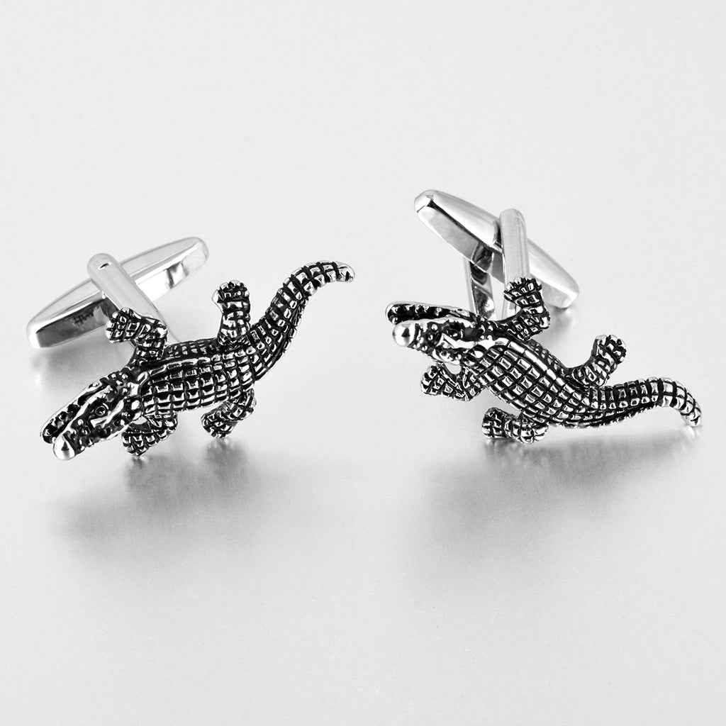 Black Oil-Finished Crocodile Texture Men's Cufflinks