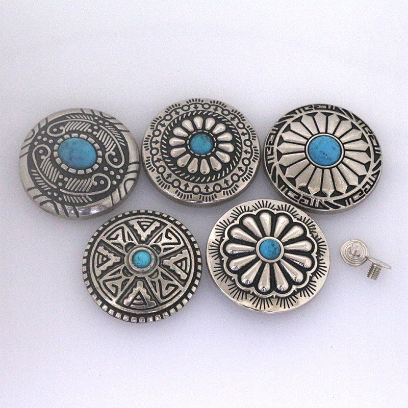 Turkos Metall Nitar Knappar för Bälten Väskor Kläder 50 Pack (10 Stilar)