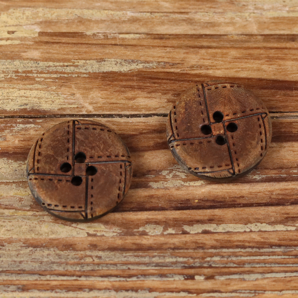 Geometric Engraved Red-Scorched Round Natural Horn Buttons 4-Hole | Pack of 20