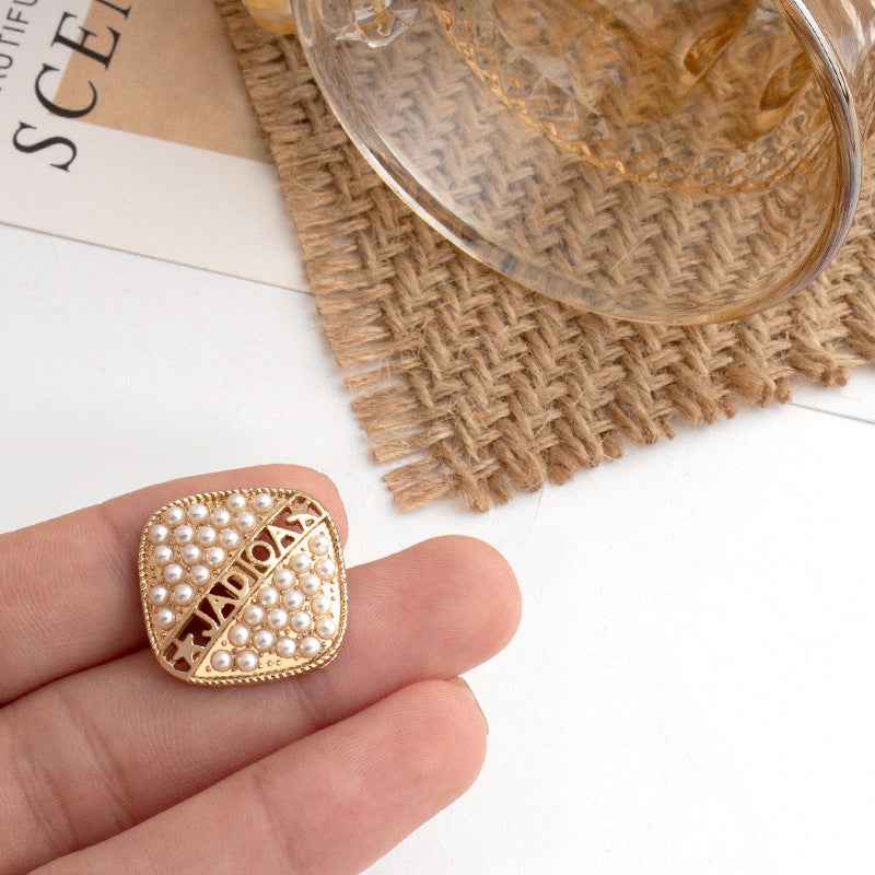 Gold Silver Square Pearl Metal Buttons 18 Pack (15mm/18mm/22mm)