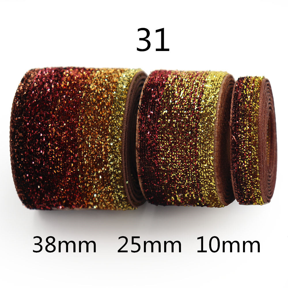 10/25/38mm Gradiens Chenille Szalag Csillogással 3 Méret Csomag