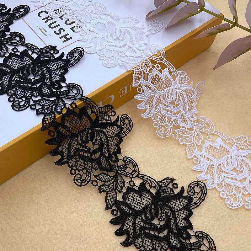 7.8cm Black White Milk Silk Embroidered Lace Trim 5 Yards