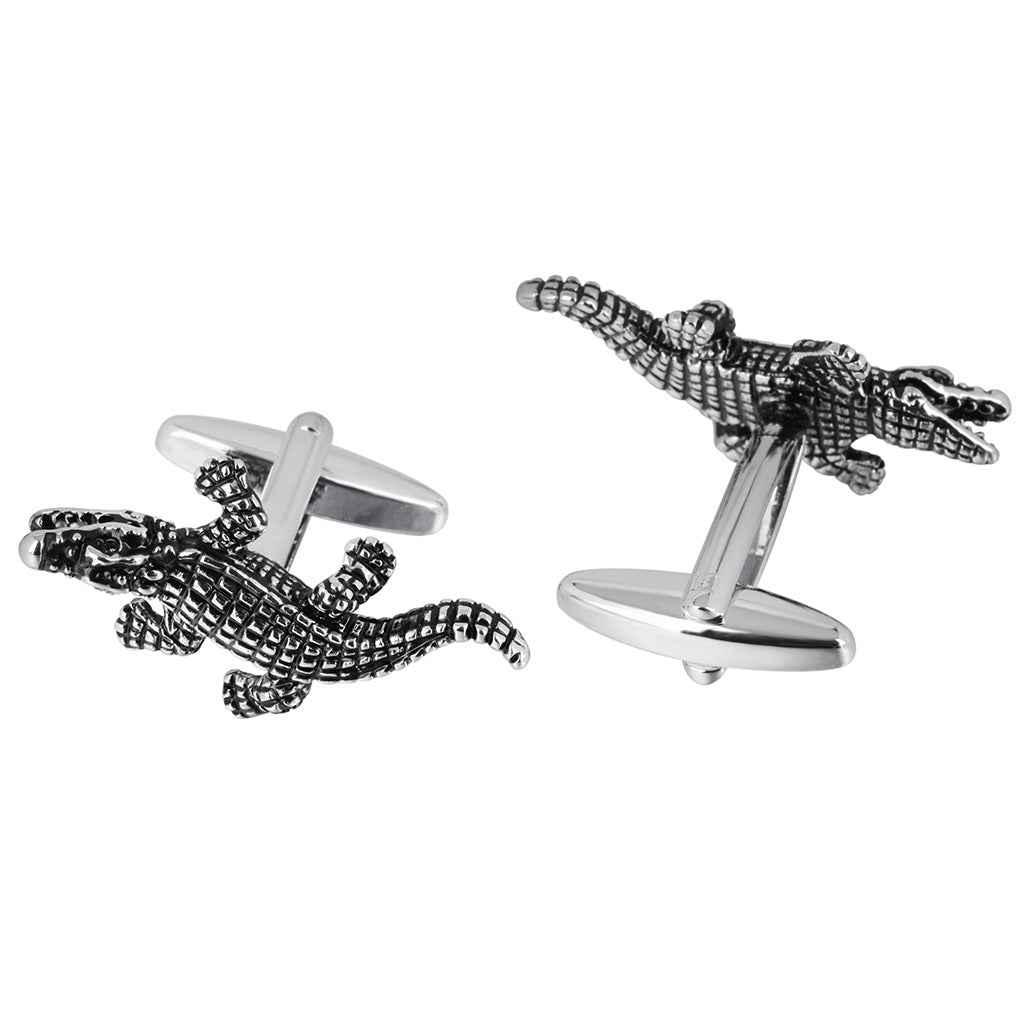 Black Oil-Finished Crocodile Texture Men's Cufflinks