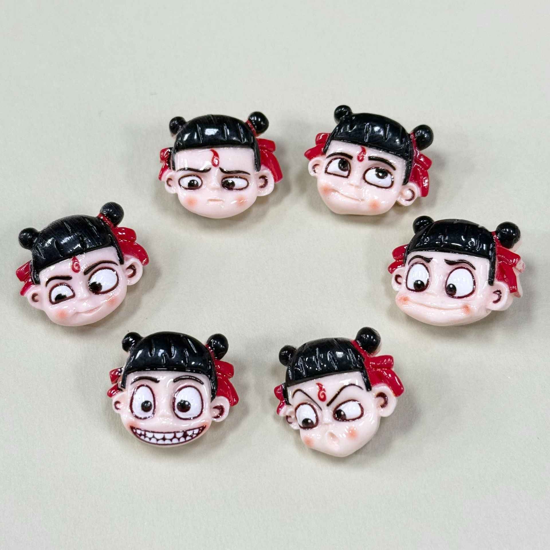 20MM Nezha Cartoon Six Emoji Plastic Metal Shank Buttons 30 Pack