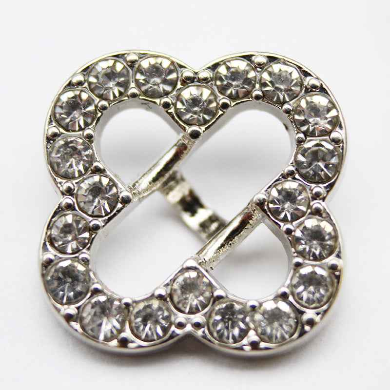 15mm Chinese Clover Rhinestone Shank Metal Buttons 20pcs