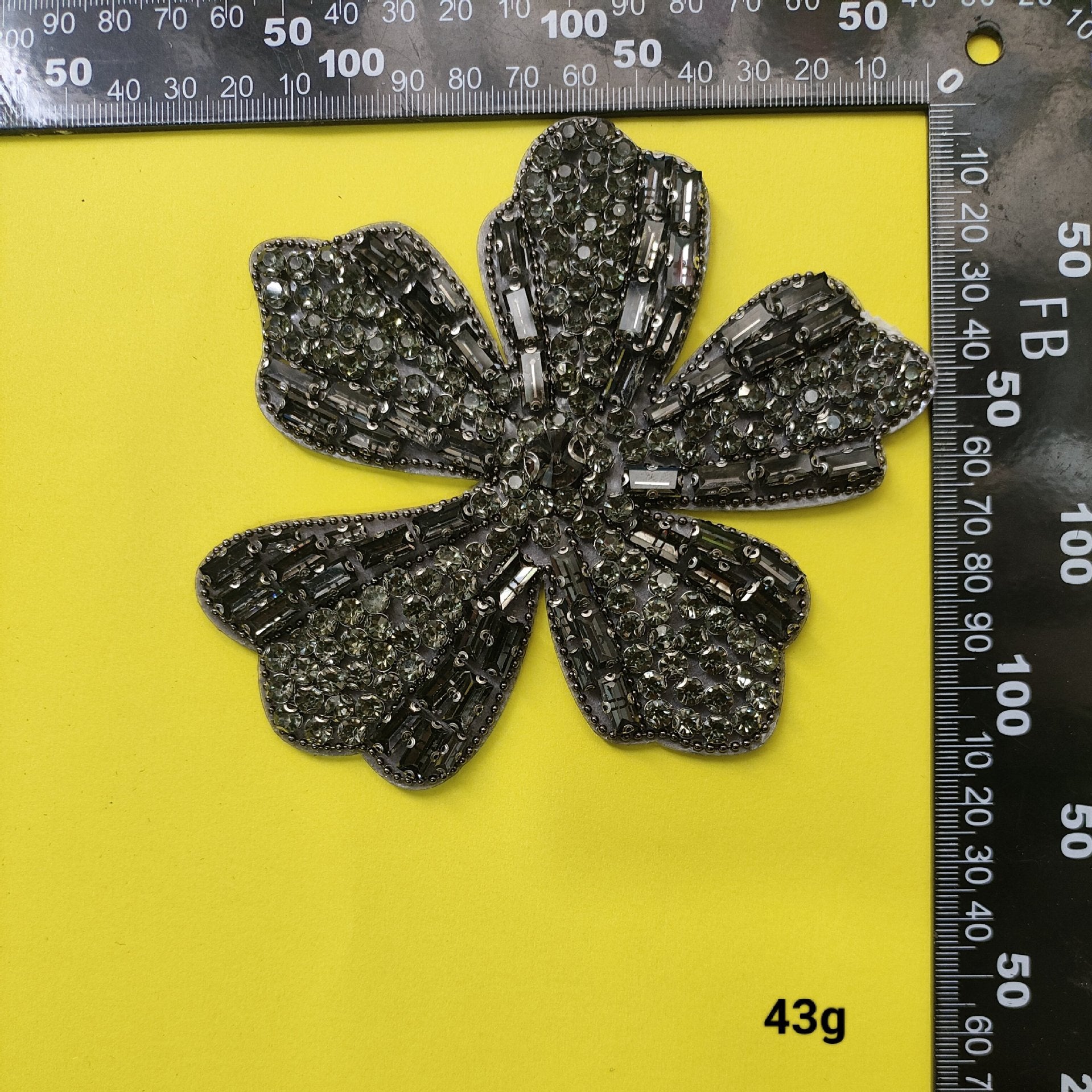 Silver Beaded Flower and Dog Fabric Patches 7 Pack