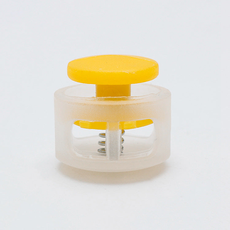 17mm plastic cord lock spring stopper with yellow button and clear frame