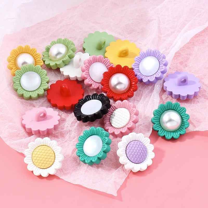 18mm Kids Colorful Sunflower Pearl Dual-Tone Resin Shank Buttons 90pcs