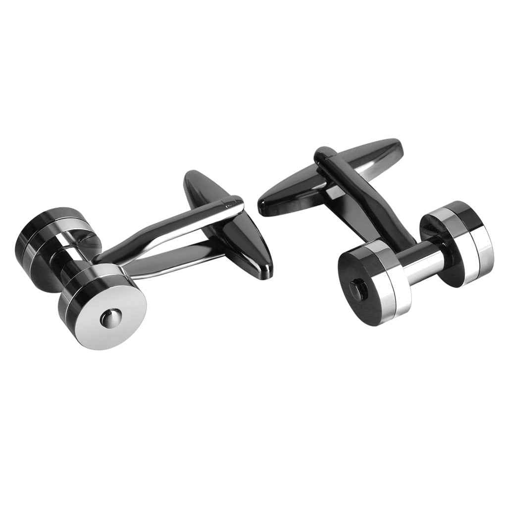 17mm Silver &amp; Gunmetal Dumbbell Cufflinks