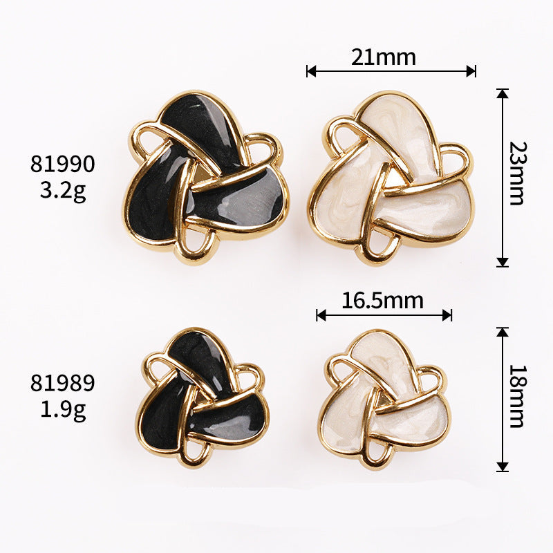 Triangle Petal Black & White Enamel Gold Metal Shank Buttons – 20Pcs