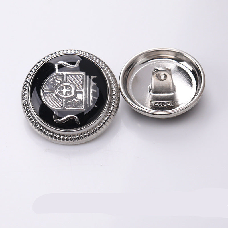 Round Crown Black Enamel Metal Shank Buttons – 20Pcs (Gold / Silver)