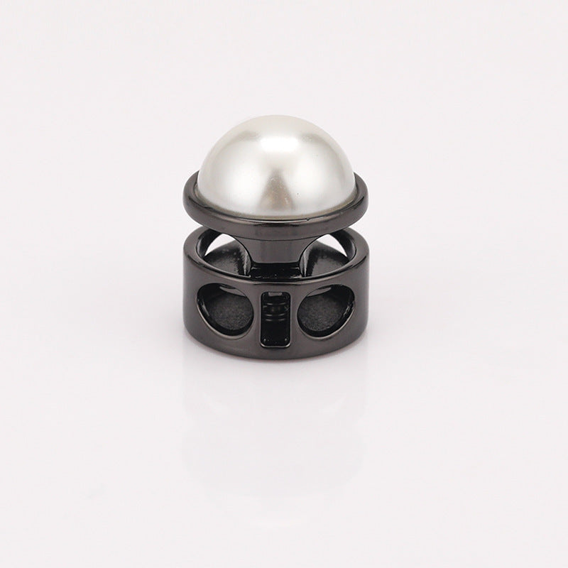 Gunmetal two-hole cord lock, pearl dome top, cylinder spring drawstring fastener