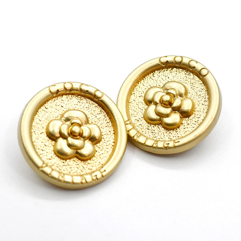 23mm Guld Nickel Rund Blomster Metall Knappar med Skank 10st