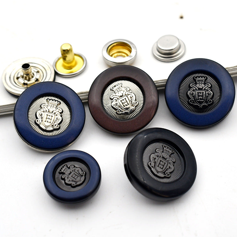 15mm Runde Flache Vintage Krone 4-in-1 Metall Druckknöpfe 20 Stück