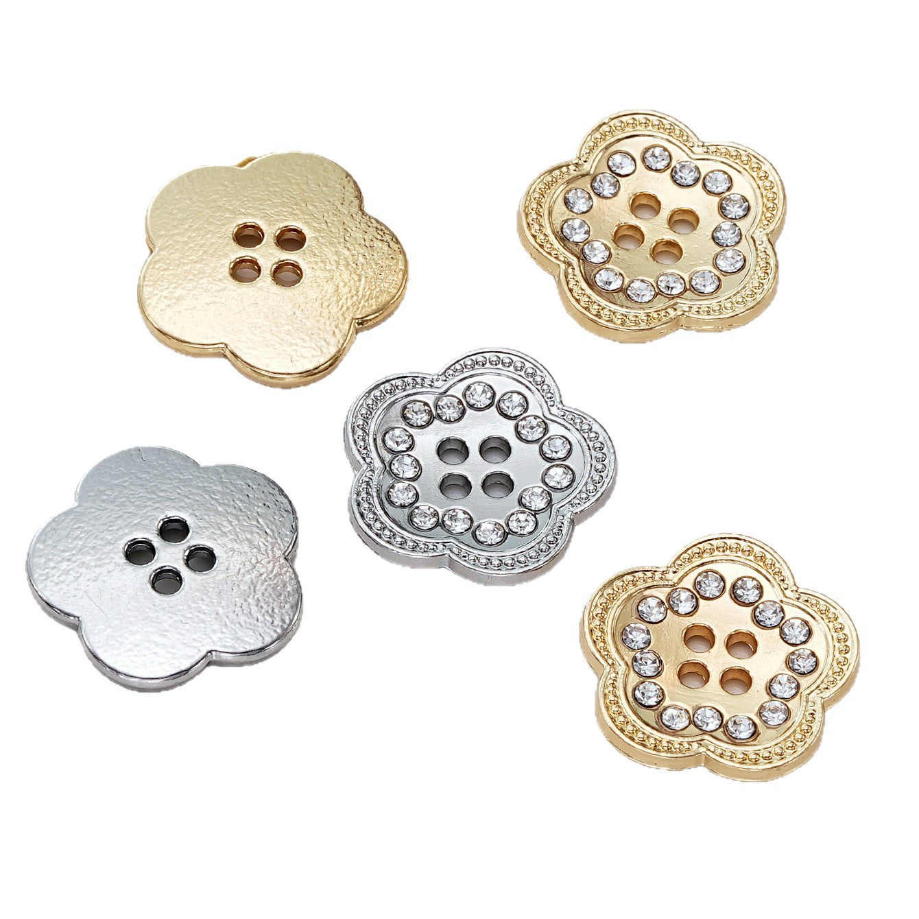 20mm Modern Chinese 4-Hole Rhinestone Zinc Alloy Buttons 10-Piece