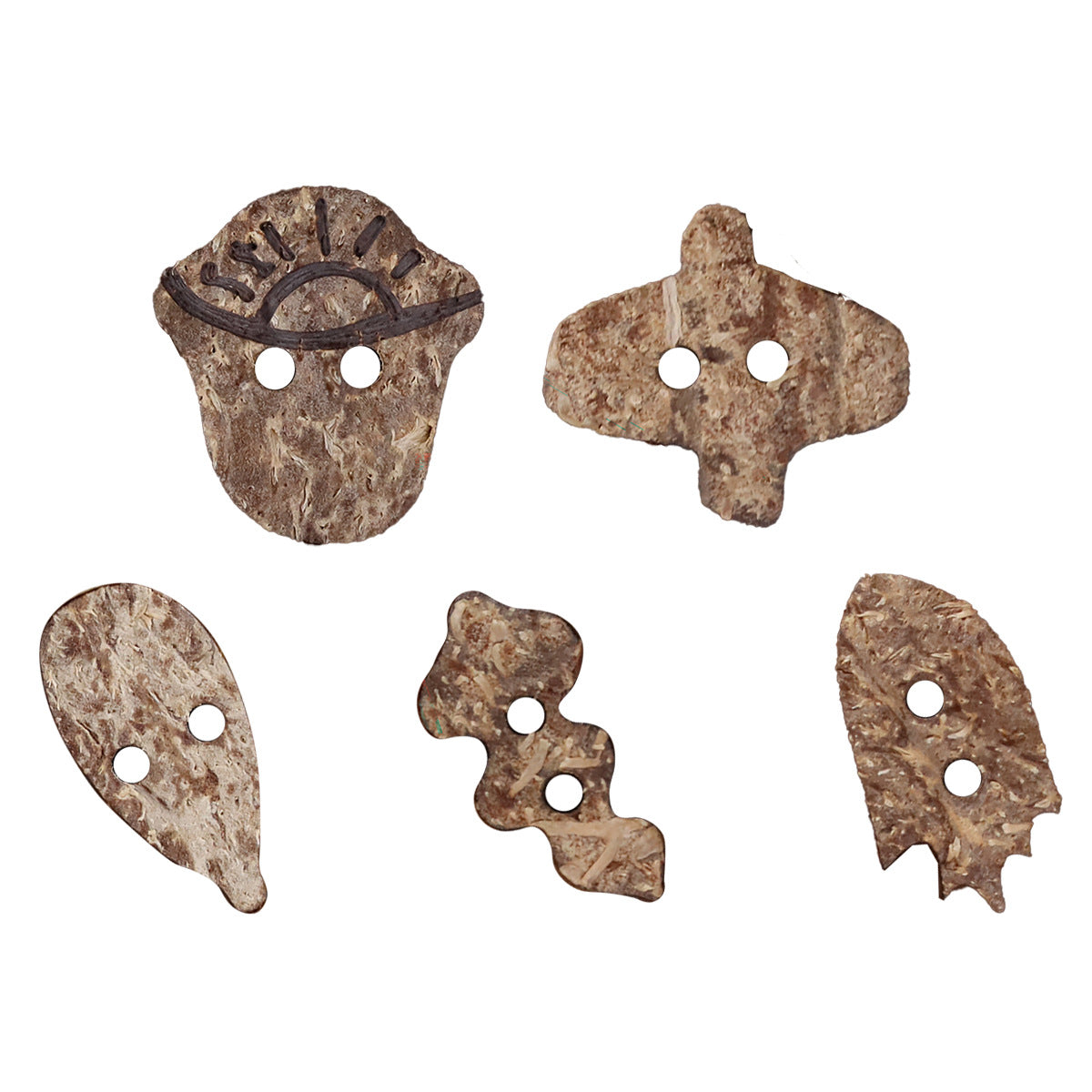 Natural Coconut Shell Novelty Shaped Buttons – Set of 30 (5 Whimsical Designs)