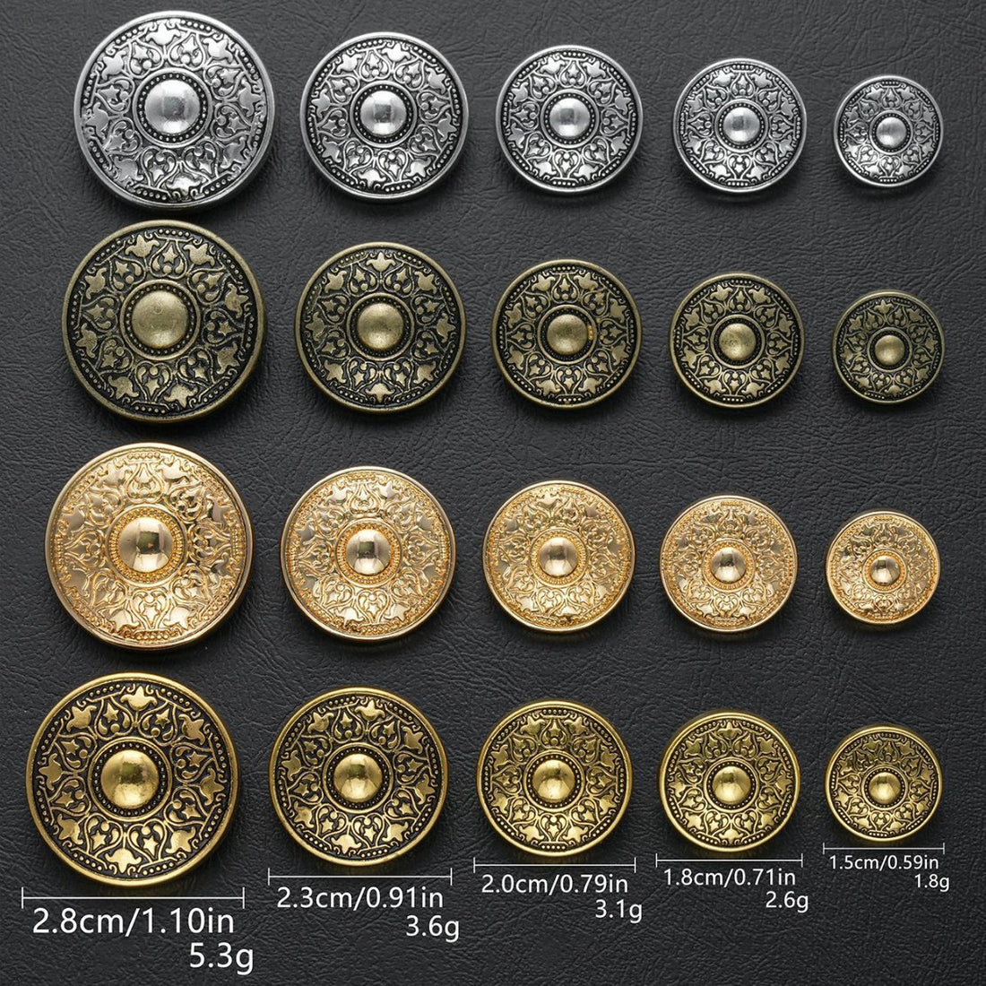 Vintage British Style Round Metal Shank Buttons 30-Piece