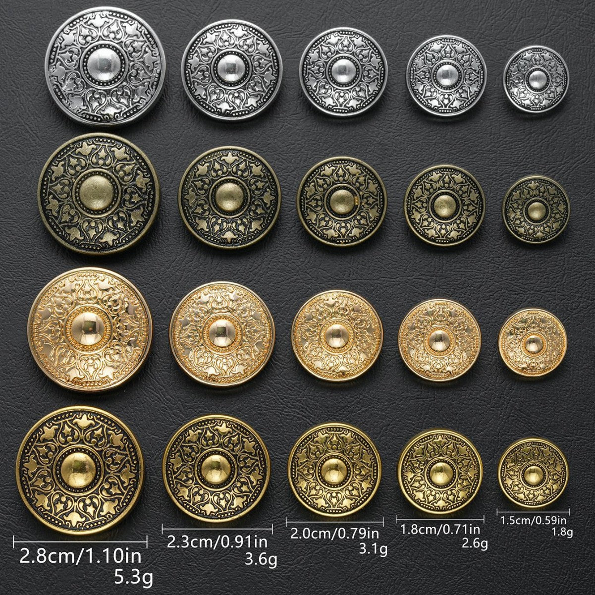 Vintage British Style Round Metal Shank Buttons 30-Piece