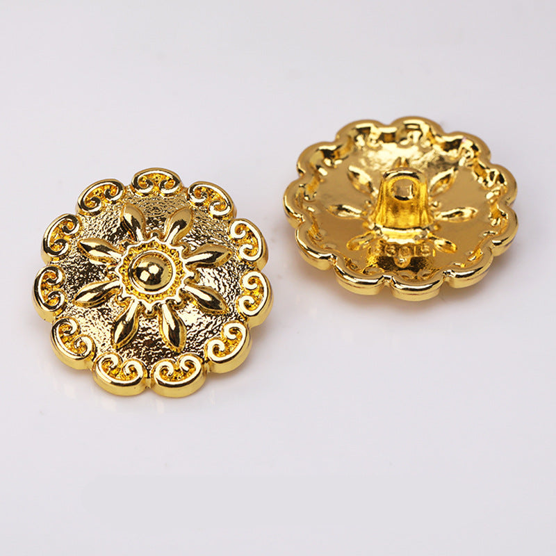 Domed Lace Floral Pattern Metal Shank Buttons – 20Pcs (Antique Gold / Frosted Silver)