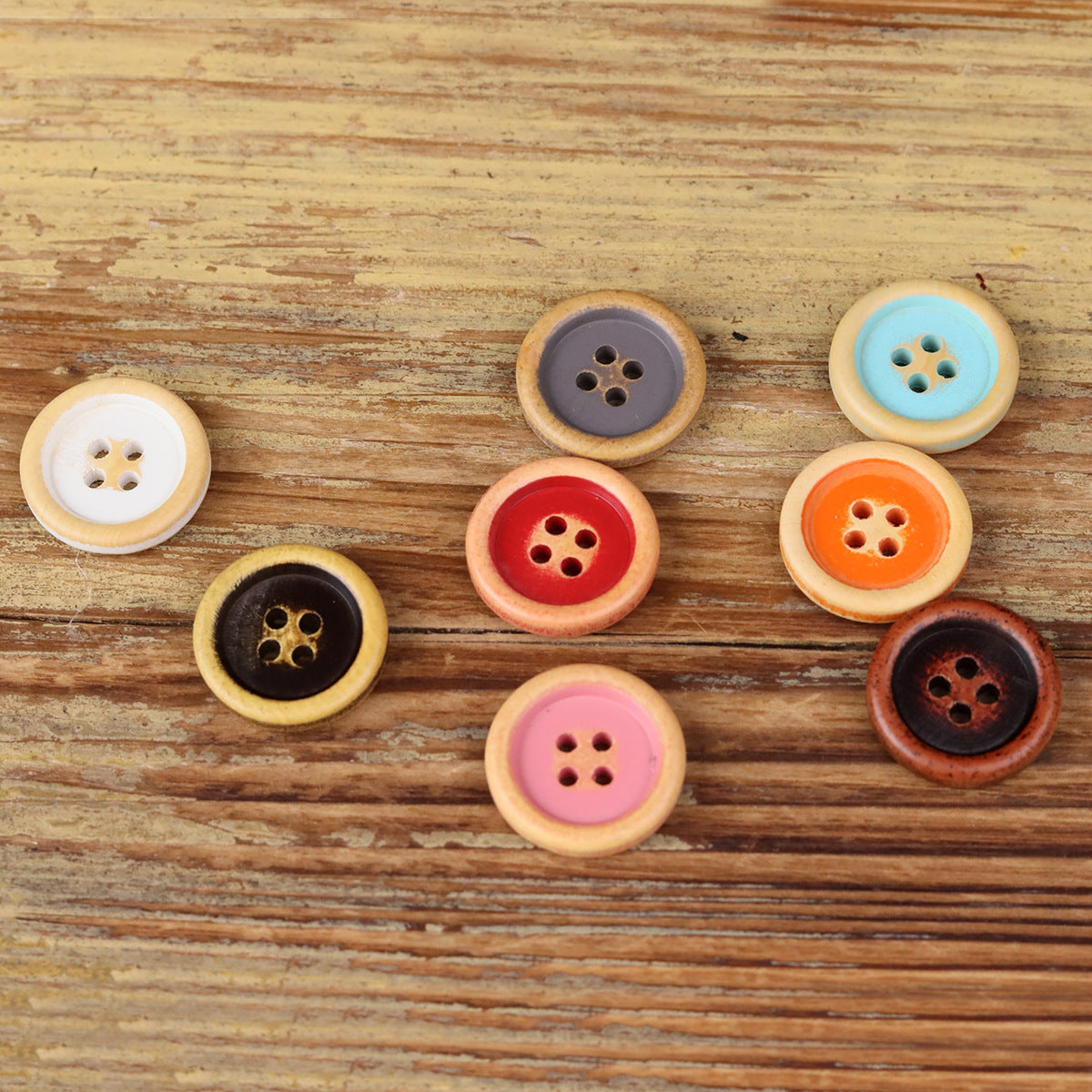 Dopamine Color Series Round 4-Hole Wood Buttons – Set of 30