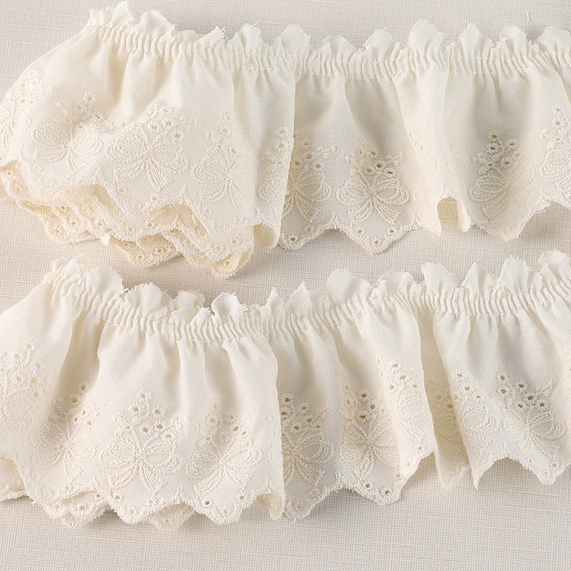 70mm Cotton Pleated Butterfly Lace Trim with Embroidery 5 Yards