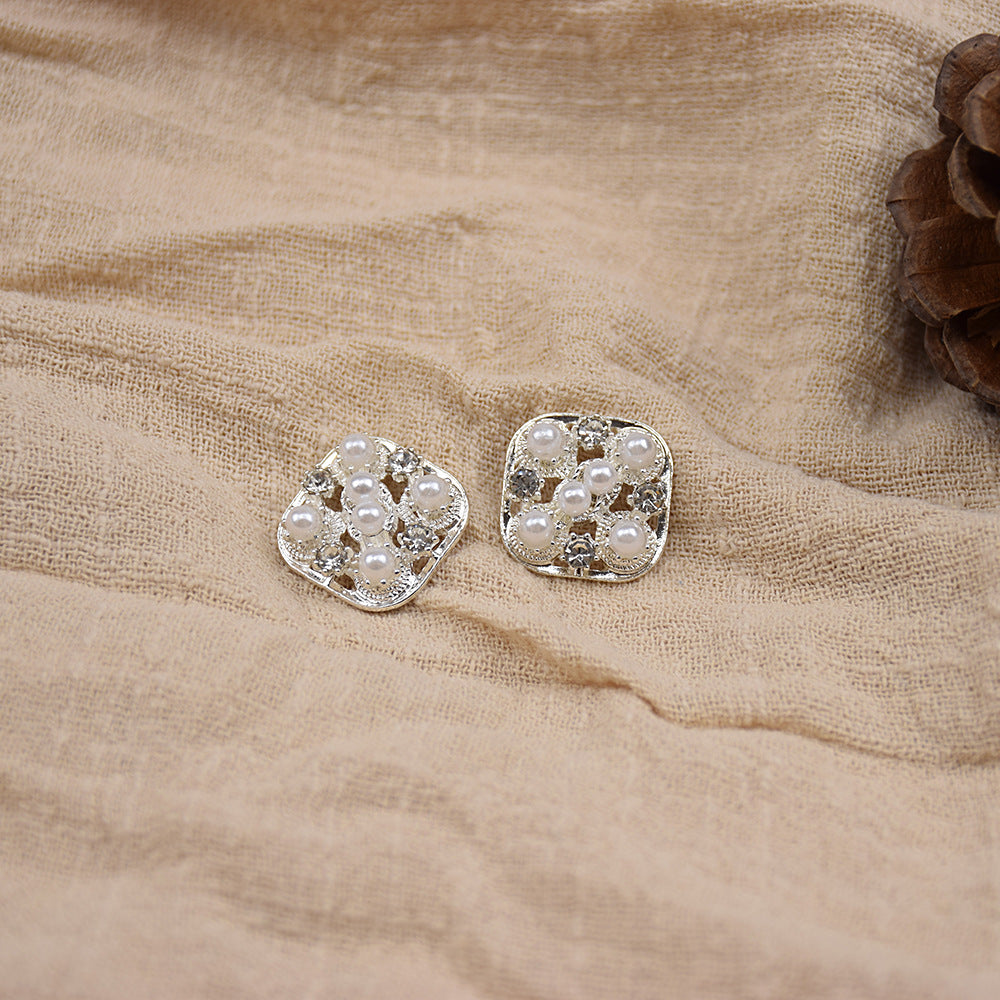 20mm Square Pearl & Crystal Metal Knitwear Buttons 10-Pack