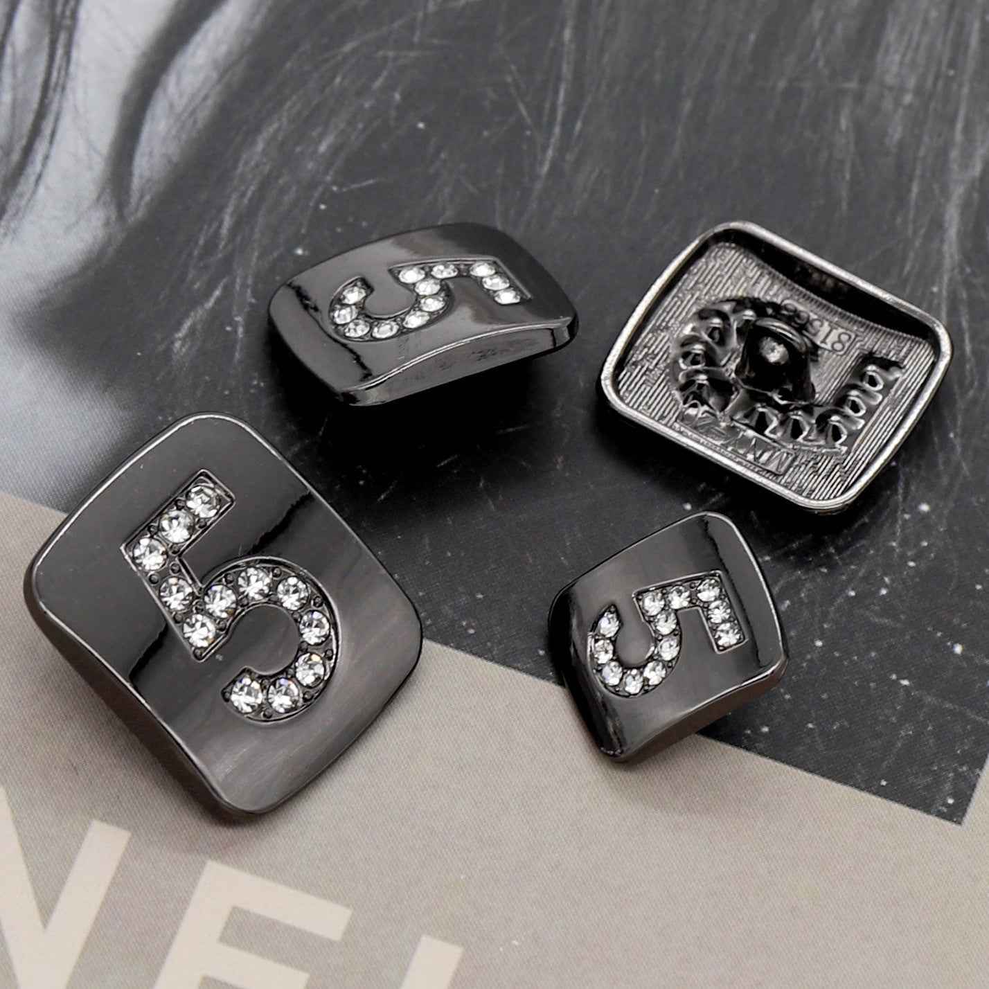 Number 5 Gold Silver Gunmetal Shank Buttons with Rhinestones 50pcs