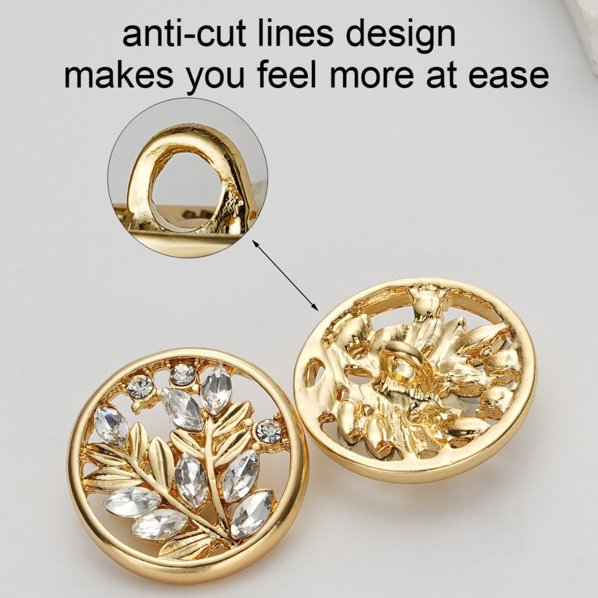 21mm Round Hollow Crystal Glass Flower Metal Shank Buttons 10 Pack