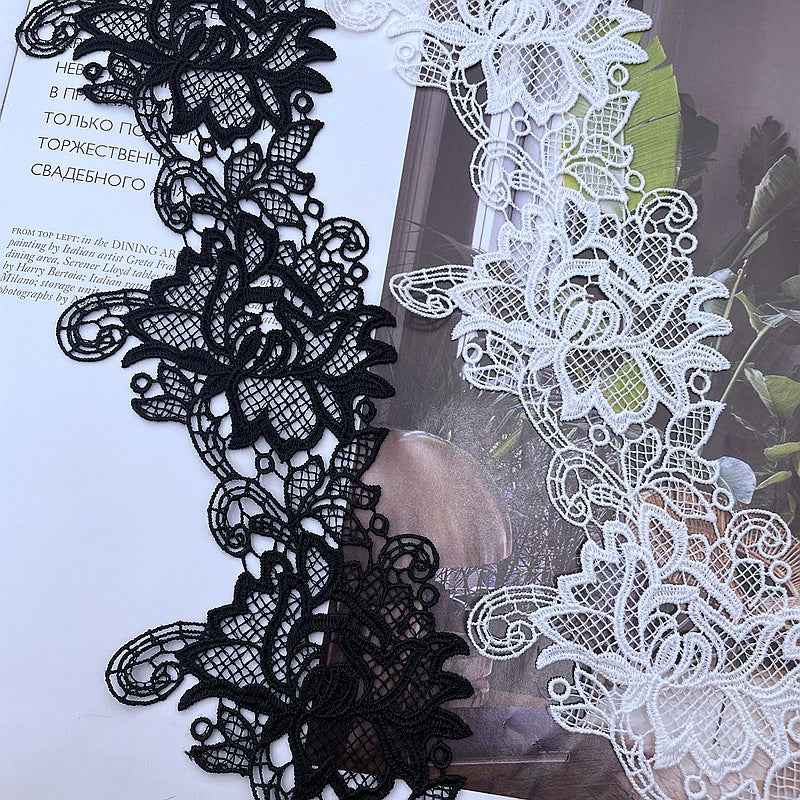 7.8cm Black White Milk Silk Embroidered Lace Trim 5 Yards