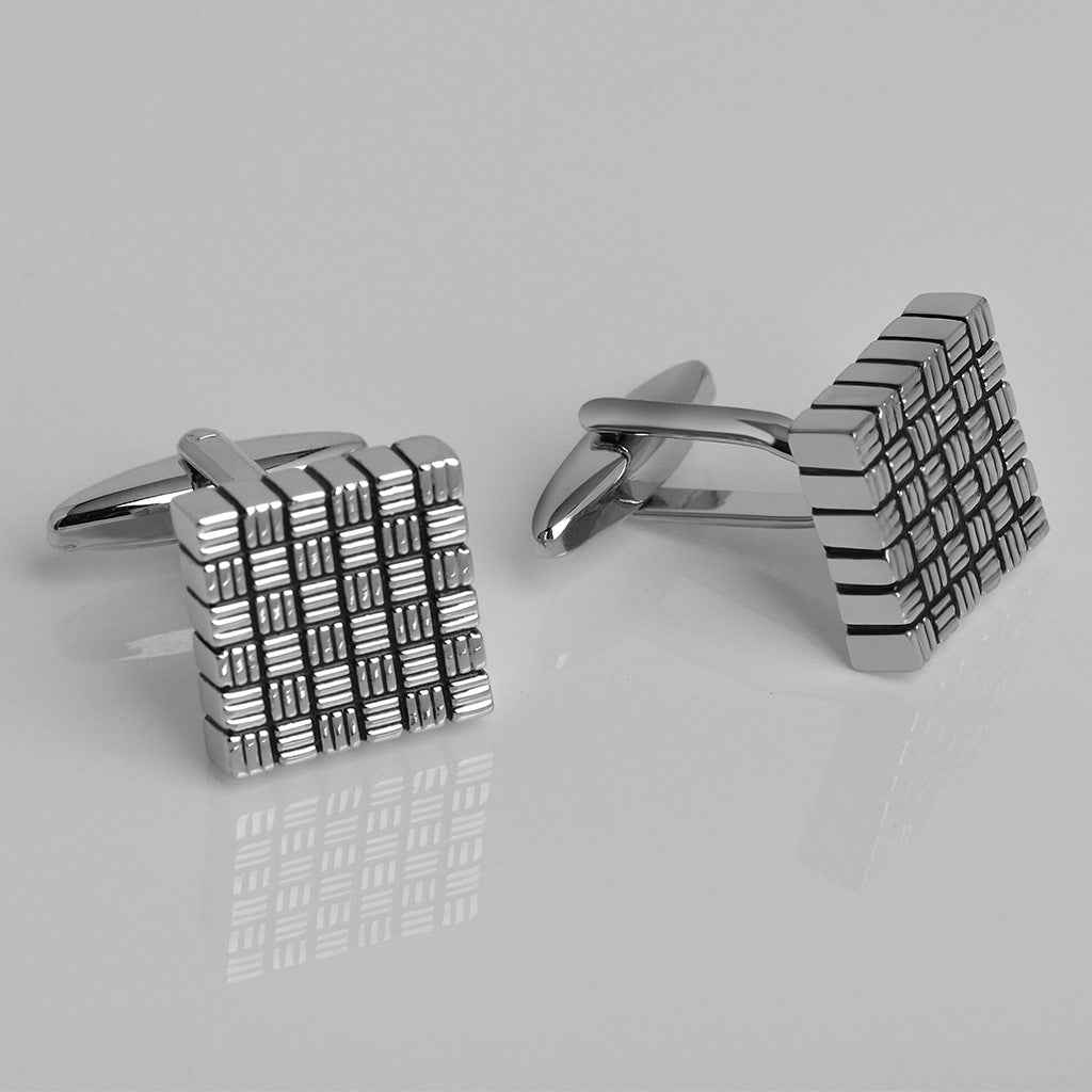 15.5mm Square Striped Cufflinks – Silver with Black Oil Finish
