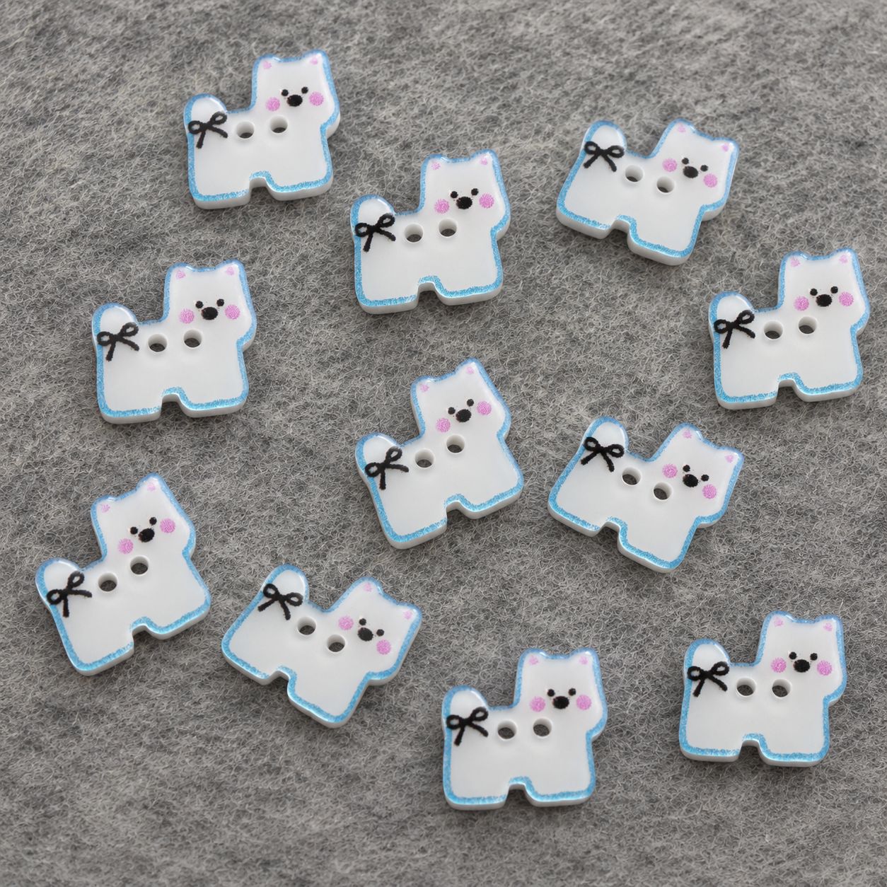 15mm Blue & White Cartoon Cute Puppy Dog Resin Buttons 50PCS